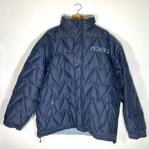 FUBU Mens Jacket Reversible Zig Zag Quilted Puffer Coat Navy Sz L